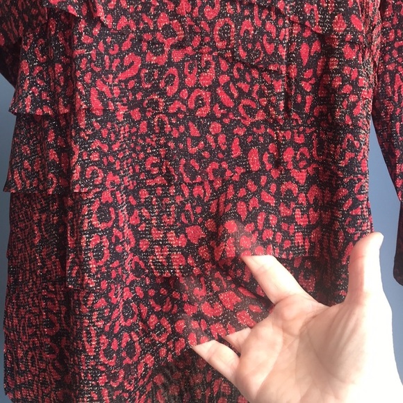 NWT Allison Daley red & black cheetah print 3/4 sleeves layered formal blouse - Picture 4 of 16
